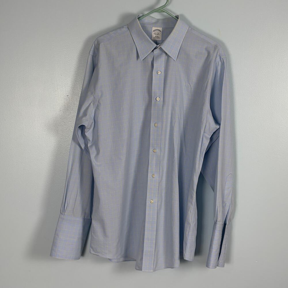 Brooks Brothers Men's 17-34 Slim Fit Non-Iron Plaid Dress Shirt french cuffs